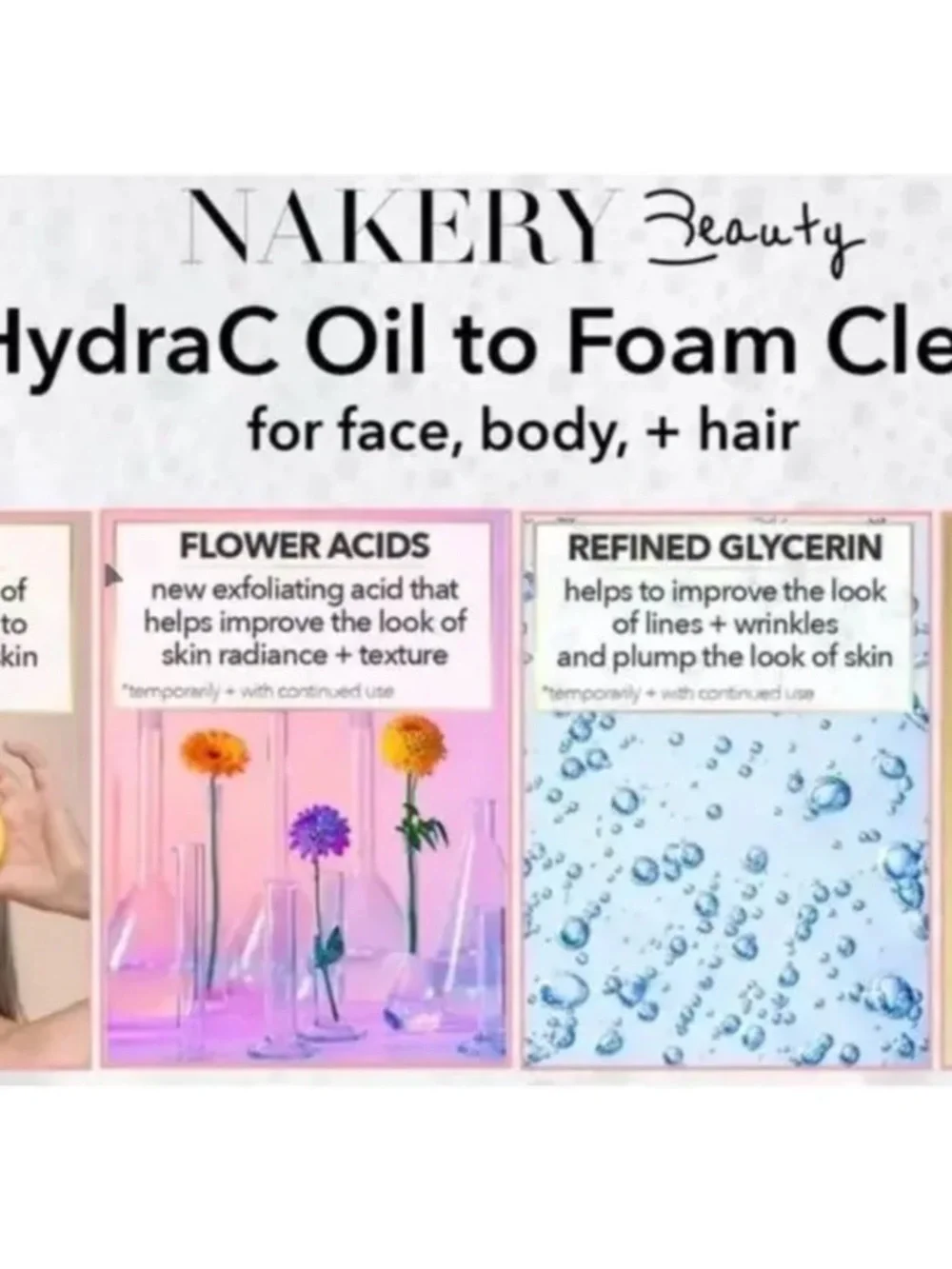 Nakery Beauty Hydra-C Oil-to-Foam Cleanser – White with Gold Floral Label